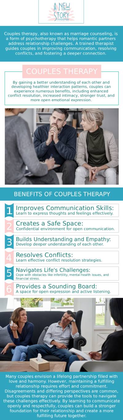 If you're facing challenges in your relationship, Dr. Brooke Zalis at A New Story Counseling provides expert couples therapy to help you reconnect and strengthen your bond. Whether it's improving communication, rebuilding trust, or navigating life transitions, Dr. Zalis works closely with couples to address their unique issues in a supportive, non-judgmental space. Therapy at A New Story Counseling helps couples work through conflicts and build healthier, more fulfilling relationships for the long term. For more information, contact us or book an appointment online. We are conveniently located at 825 E Speer Blvd #9, Denver, CO 80218.