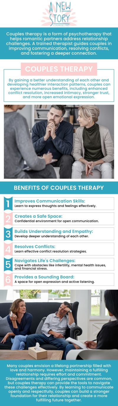 If you're facing challenges in your relationship, Brooke Zalis at A New Story Counseling provides expert couples therapy to help you reconnect and strengthen your bond. Whether it's improving communication, rebuilding trust, or navigating life transitions, Brooke Zalis works closely with couples to address their unique issues in a supportive, non-judgmental space. Therapy at A New Story Counseling helps couples work through conflicts and build healthier, more fulfilling relationships for the long term. For more information, contact us or book an appointment online. We are conveniently located at 825 E Speer Blvd #9, Denver, CO 80218.